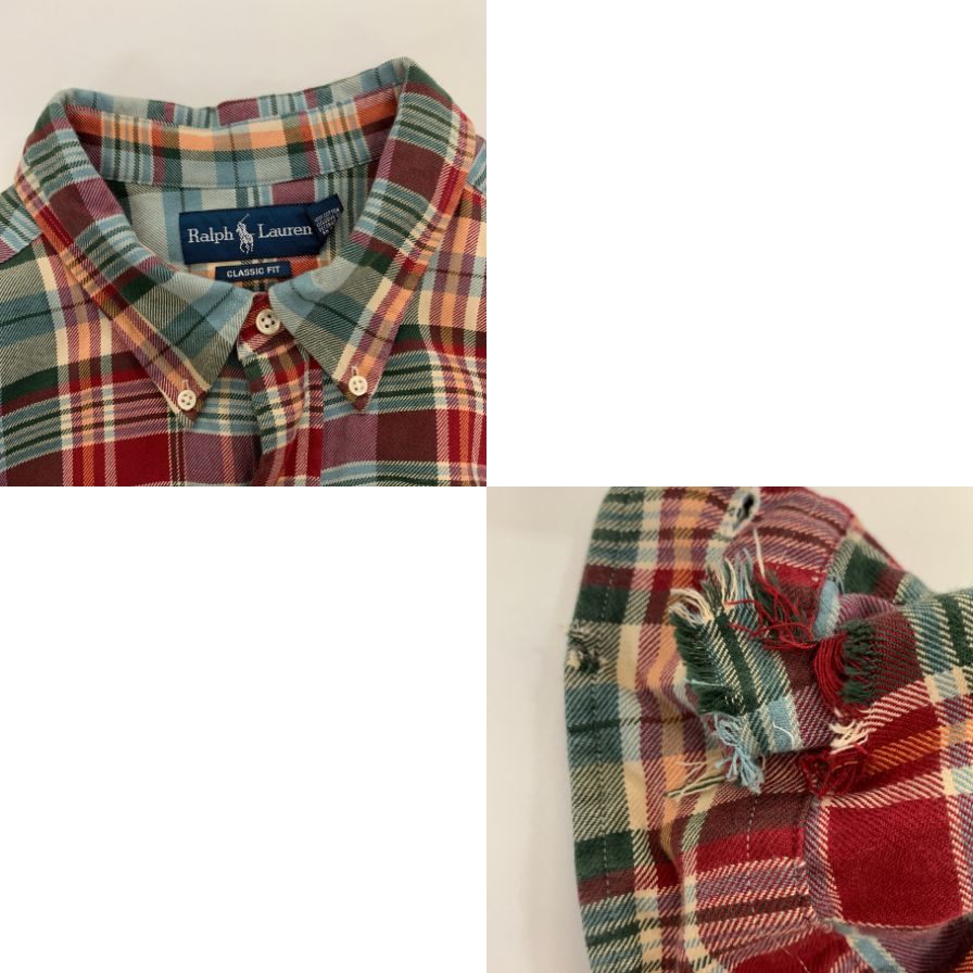 中古■ラルフローレン ボタンダウンシャツ 90S タータンチェック オリーブ系 メンズ サイズXXL Ralph Lauren 【AFB28】
