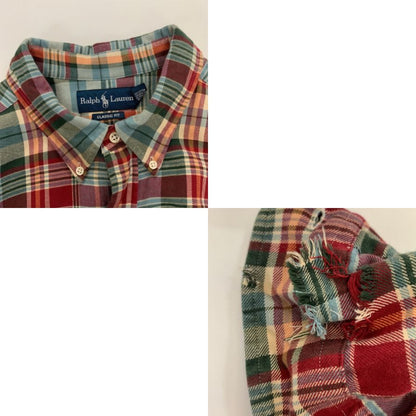 中古■ラルフローレン ボタンダウンシャツ 90S タータンチェック オリーブ系 メンズ サイズXXL Ralph Lauren 【AFB28】
