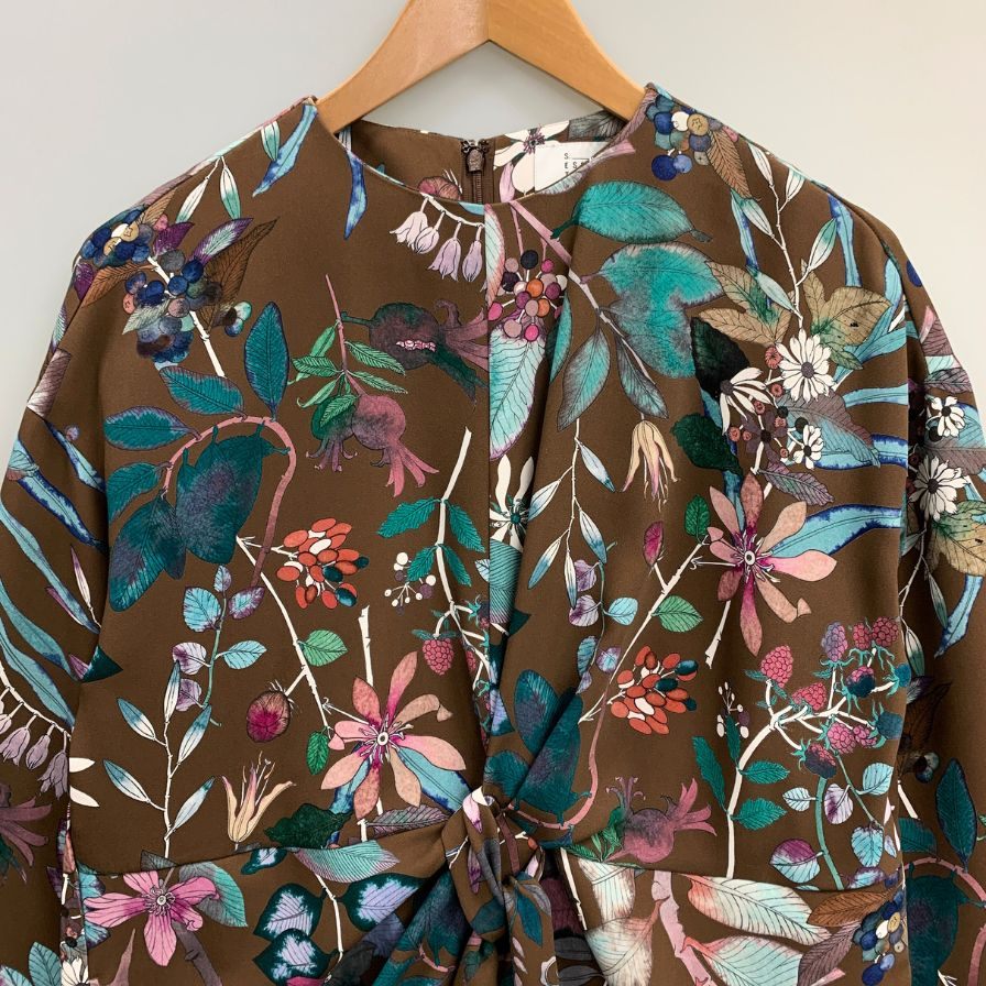 極美品◆エス エッセンシャルズ ワンピース 長袖 総柄 サイズ36 S.ESSENTIALS 【AFB13】