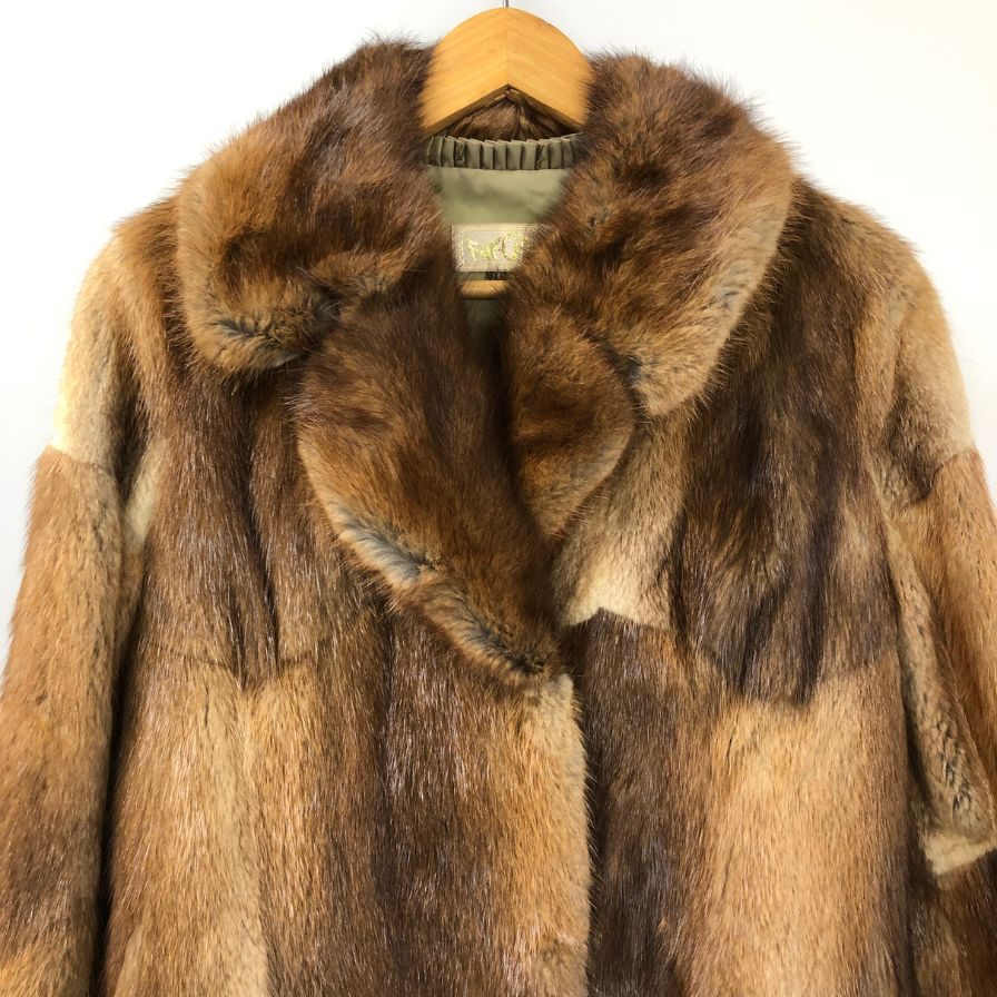 ファーグリーゼ コート ハーフ丈 ブラウン パッチワーク 切替 メンズ サイズ11 ベージュ系 FUR GRISER【AFG1】