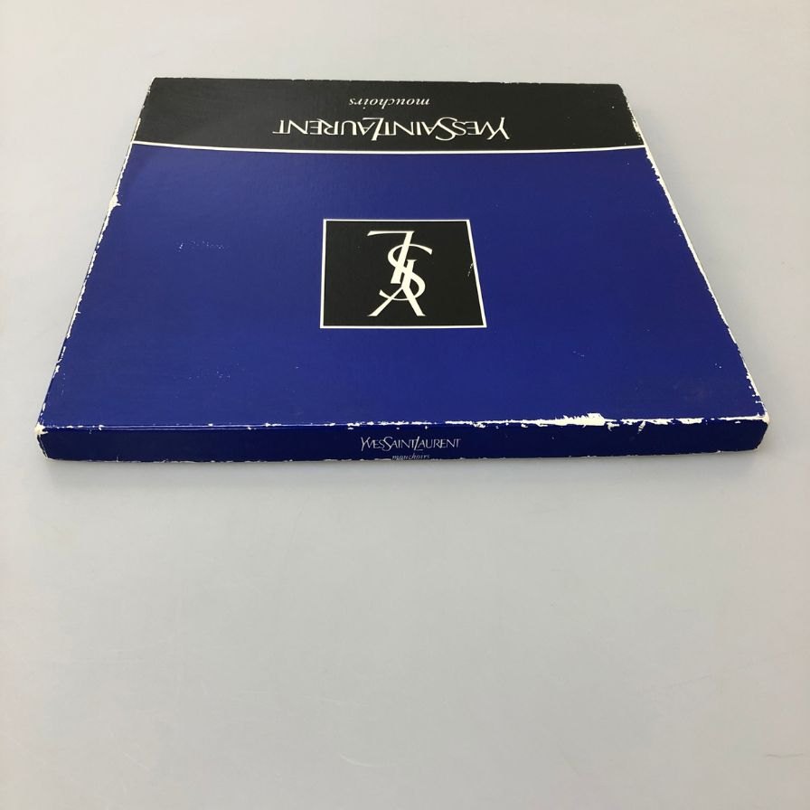 イヴ サンローラン ハンカチ2枚セット総柄 日本製 コットン100% ブラウン＆ブルー Yves Saint Laurent【AFI21】【中古】