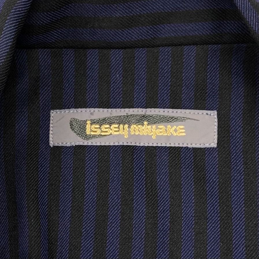 美品◆イッセイミヤケ 80S 筆タグ 変形ジャケット ストライプ ネイビー系 メンズ サイズM ISSEY MIYAKE 【AFB14】