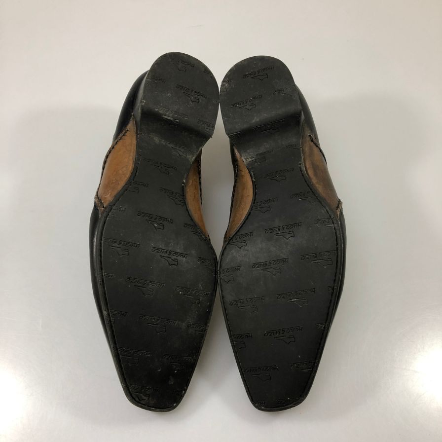 ウーゴ&エンツォ レザーシューズ サイドジップ ブラック メンズ サイズ8.5 HUGO&ENZO 約26.5cm【AFC50】