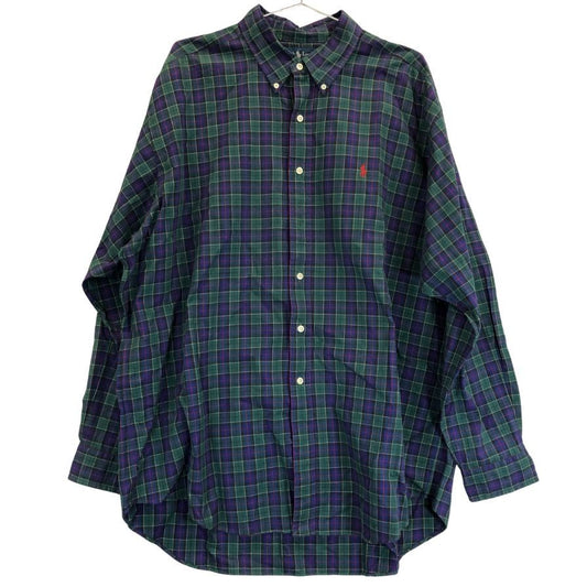 美品◆ポロラルフローレン 90S ボタンダウンシャツ タータンチェック ネイビー系 メンズ サイズXL Polo Ralph Lauren 【AFB35】