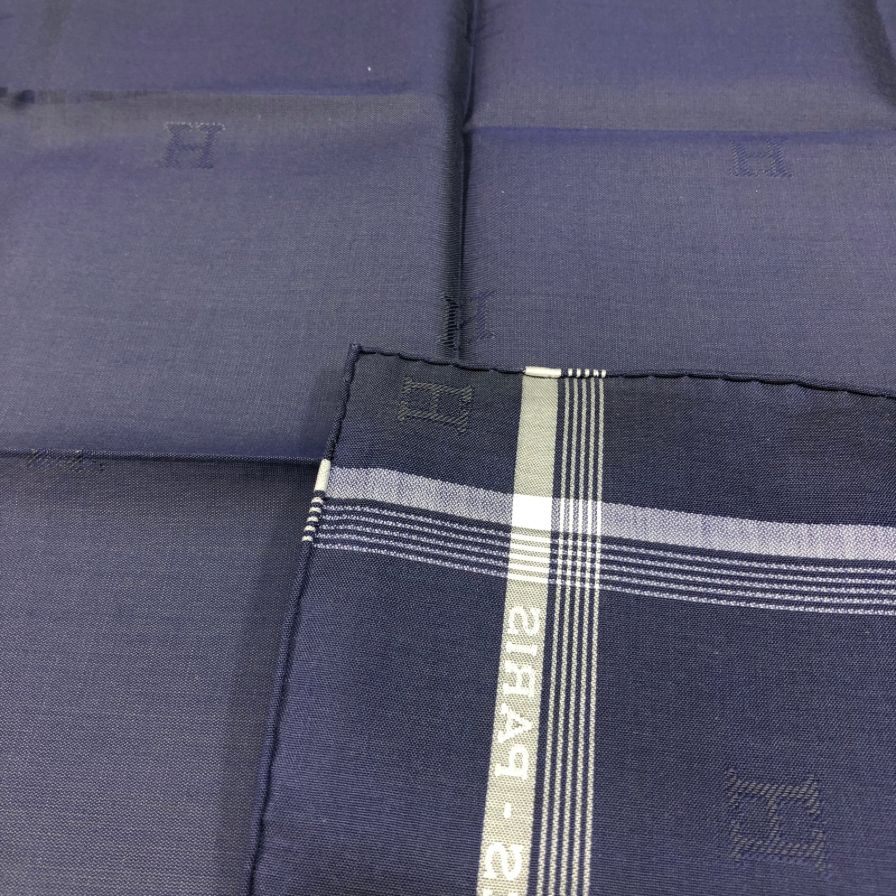 エルメス ハンカチ コットン100% ネイビー レディース HERMES【AFI6】【中古】