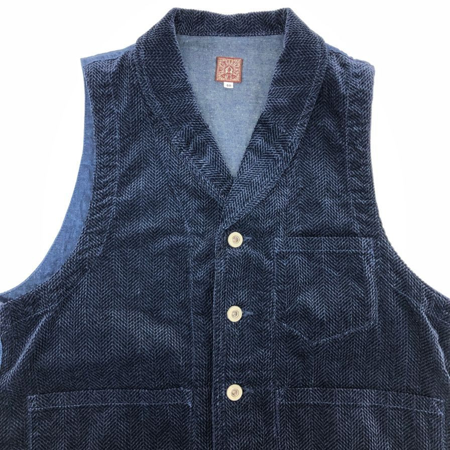 新品同様◆ブルードガーメンツ 4Bベスト スチールボタン コットン100% 日本製 メンズ サイズ40 ブルー BLUED GARMENTS 【AFB20】
