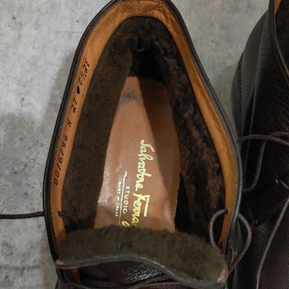 サルヴァトーレフェラガモ チャッカブーツ グレインレザー 内側ムートン サイズUK8.5EE Salvatore Ferragamo ブーツ 約26.5cm【LA】【中古】