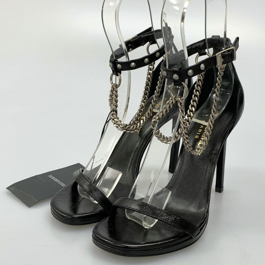 サンローランパリ ストラップサンダル ハイヒール チェーン ブラック レディース サイズ35 SAINT LAURENT PARIS 約21.5cm【AFC43】