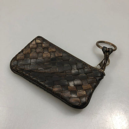 ボッテガヴェネタ コインケース イントレチャート レザー キーリング付き ダークブラウン メンズ BOTTEGA VENETA【AFI10】【中古】