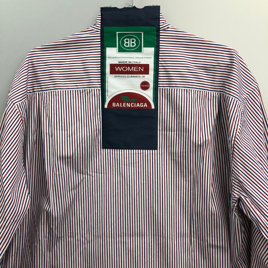 中古◆バレンシアガ 18SS 長袖シャツ バックパッチ ストライプ レディース サイズ34 518068 BALENCIAGA 【AFB43】