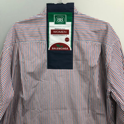 中古◆バレンシアガ 18SS 長袖シャツ バックパッチ ストライプ レディース サイズ34 518068 BALENCIAGA 【AFB43】
