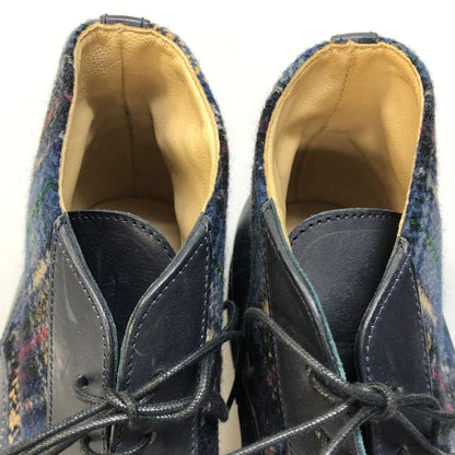 パラブーツ レザーブーツ リスレザー チェック コンビ ウール ツイード ネイビー メンズ サイズ8 PARABOOT ブーツ 約27.0cm【LA】【中古】