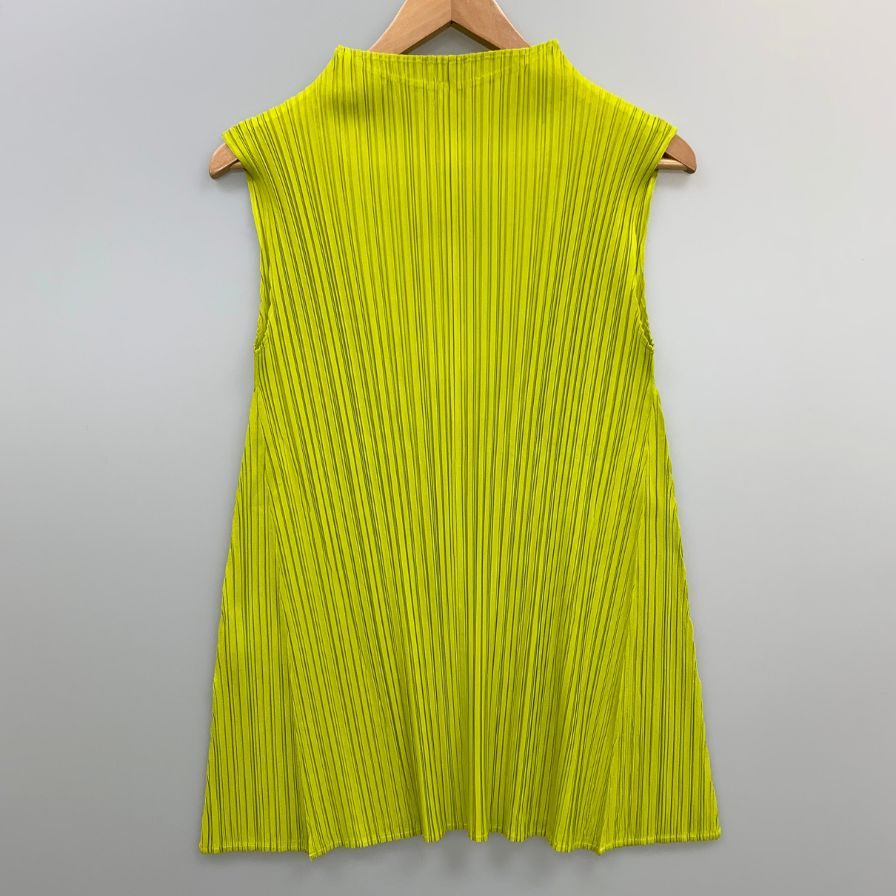 極美品◆プリーツプリーズ イッセイミヤケ ノースリーブ ハイネックシャツ PP33-JK281 レディース サイズ3 グリーン系 PLEATS PLEASE ISSEY MIYAKE MADE IN JAPA系 【AFB26】