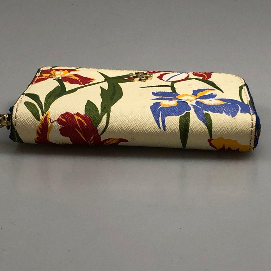 トリーバーチ コインケース 花柄 ラウンドファスナー レザー ベージュ系 レディース TORY BURCH【AFB50】【中古】