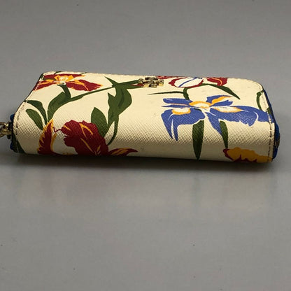 トリーバーチ コインケース 花柄 ラウンドファスナー レザー ベージュ系 レディース TORY BURCH【AFB50】【中古】