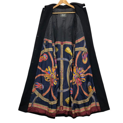 中古◆ヘルノ フード付き ウールロングコート ブラック サイズ44 レディース 裏地スカーフ柄 イタリア製 HERNO 【AFA4】