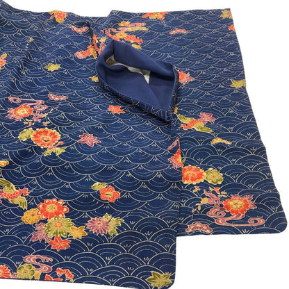 浴衣 青海波文様 花柄 紺青 レディース ノーブランド【AFB15】【中古】