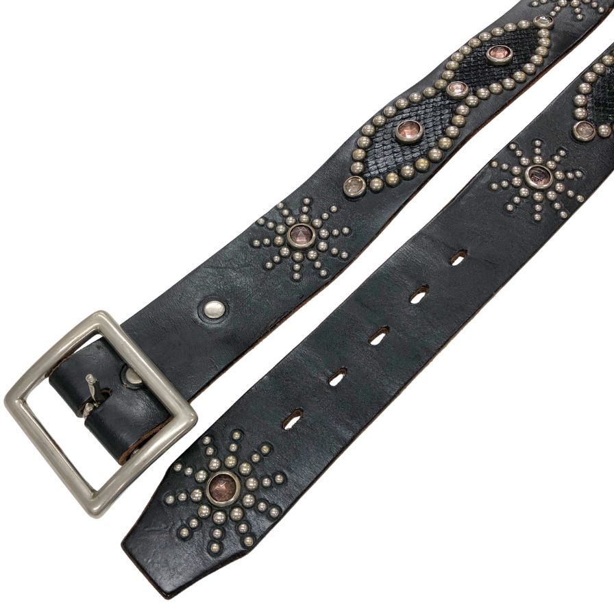 エイチティーシー ベルト スタッズ ストーン付き レザー ブラック メンズ HTC【AFI4】