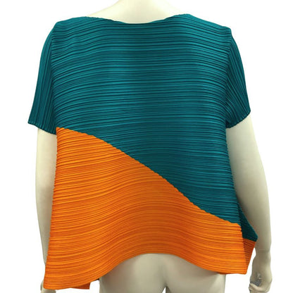 極美品◆プリーツプリーズ イッセイミヤケ カットソー PP13-JK481 レディースサイズ3 バイカラー PLEATS PLEASE ISSEY MIYAKE MADE IN JAPA 【AFB26】