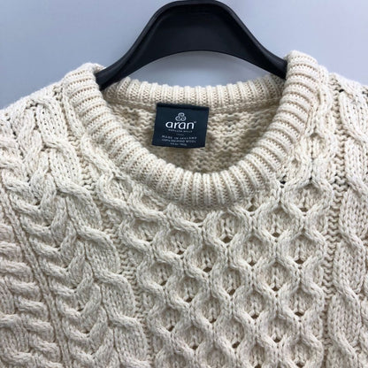 美品◆アラン ウーレンミルズ ニットセーター クルーネック ウール アイルランド製 メンズ サイズS ホワイト系 aran WOOLLEN MILLS 【AFB26】