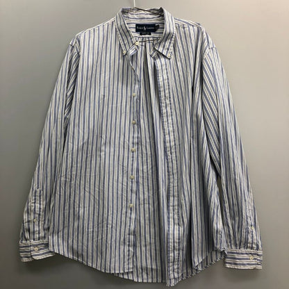 美品◆ポロ ラルフローレン ボタンダウンシャツ 90S オールド ストライプ ブルー系 メンズ サイズXL Polo Ralph Lauren 【AFB43】