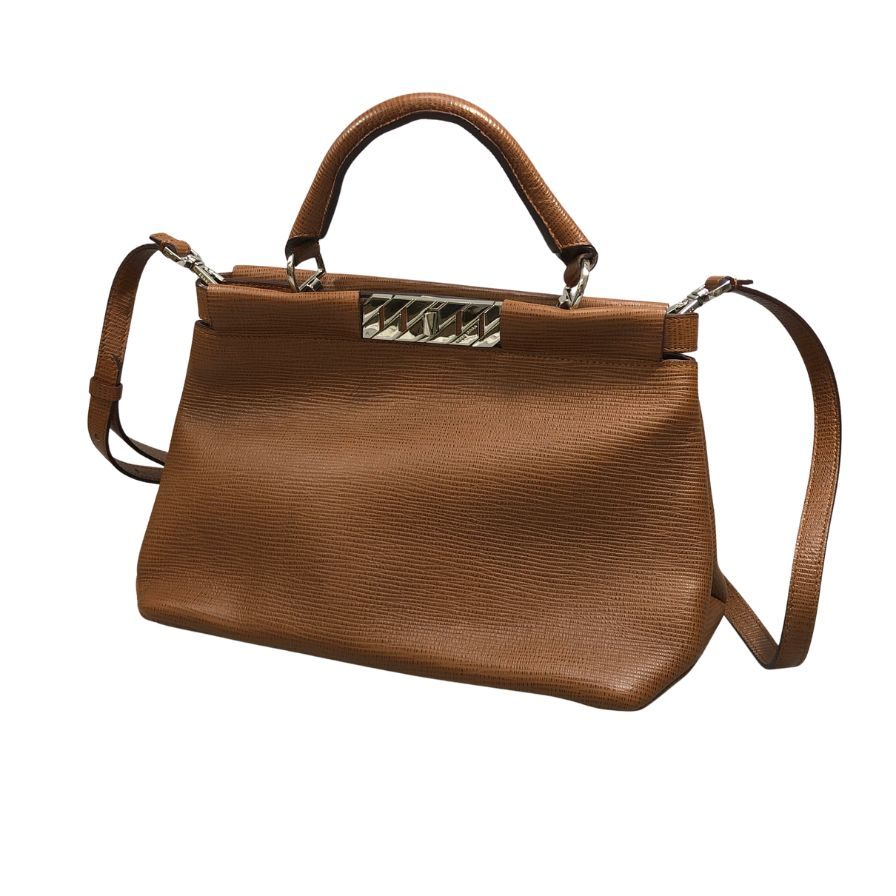 ヒューゴ ボス 牛革 2wayハンドバッグ ターンロック レディース ルーマニア製 ブラウン HUGO BOSS【AFE6】