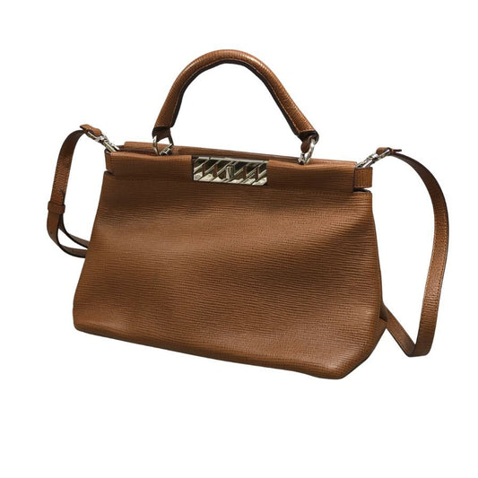 ヒューゴ ボス 牛革 2wayハンドバッグ ターンロック レディース ルーマニア製 ブラウン HUGO BOSS【AFE6】
