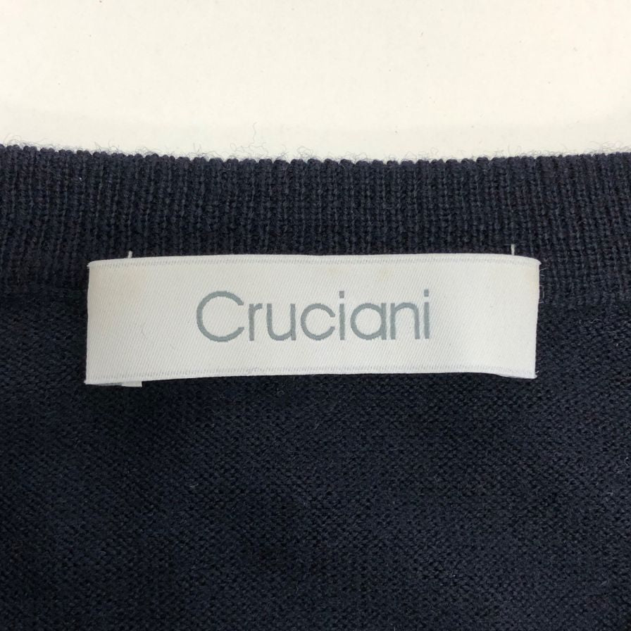 美品◆クルチアーニ ウールクルーネックニット メンズ サイズ 46 ネイビー Cruciani 【AFB11】