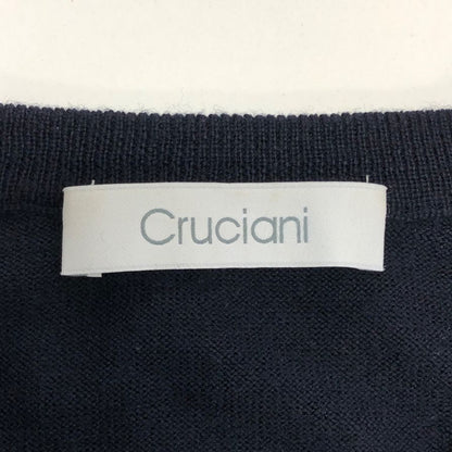 美品◆クルチアーニ ウールクルーネックニット メンズ サイズ 46 ネイビー Cruciani 【AFB11】