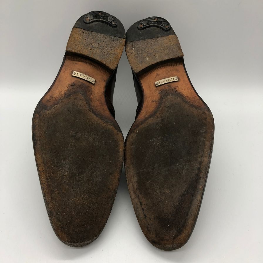 グッチ コインローファー 132496 カーフ モカシン 編み込みビットローファー ブラウン サイズ38 GUCCI 約24.5cm【PTM】