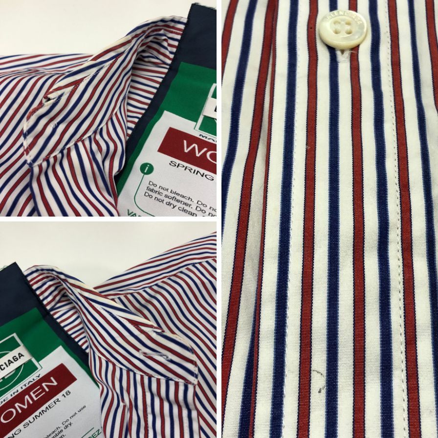 中古◆バレンシアガ 18SS 長袖シャツ バックパッチ ストライプ レディース サイズ34 518068 BALENCIAGA 【AFB43】