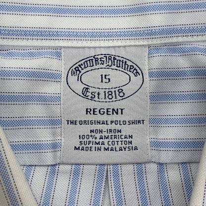 美品◆ブルックスブラザーズ 半袖シャツ ストライプ コットン ボタンダウン ブルー メンズ サイズ15 Brooks Brothers 【AFB30】