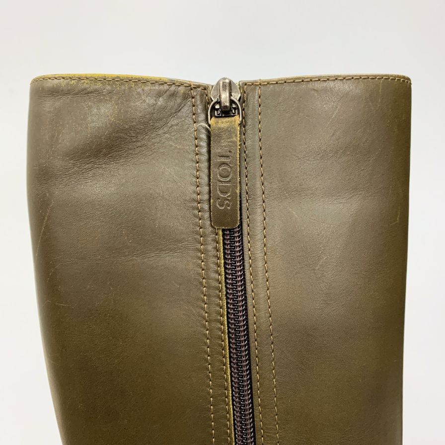トッズ ドライビングブーツ ロングブーツ カーキ レディース サイズ38 TOD'S 約24.5cm【AFI30】