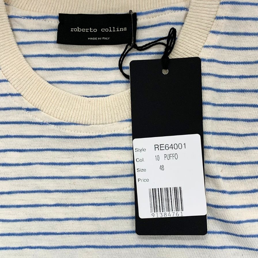 美品◆ロベルトコリーナ 長袖Tシャツ ボーダー グラデーション コットン 丸首 ブルー メンズ サイズ48 roberto collina 【AFB5】