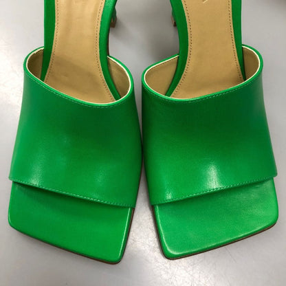 ボッテガヴェネタ パンプス ストレッチサンダル ミュール ラムレザー グリーン系 サイズ35.5 BOTTEGA VENETA 約22.5cm【AFD7】