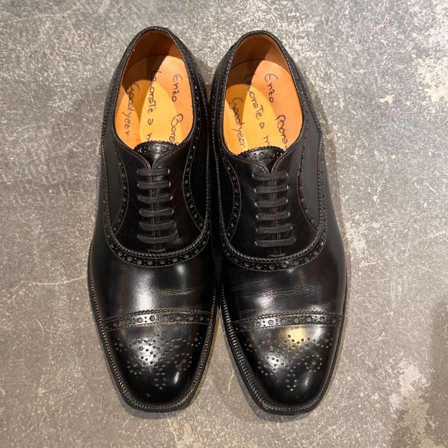 エンツォボナフェ セミブローグ カーフ ブラック サイズUK5.5 Enzo Bonafe ビジネスシューズ 約24.0cm【LA】【中古】