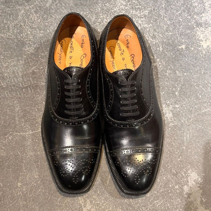 エンツォボナフェ セミブローグ カーフ ブラック サイズUK5.5 Enzo Bonafe ビジネスシューズ 約24.0cm【LA】【中古】