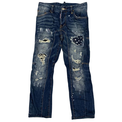 ディースクエアード デニムパンツ クラシック ケニー ツイスト ジーンズ ペイント ダメージ 加工 17AW インディゴ メンズ サイズ46 DSQUARED2 【AFB9】