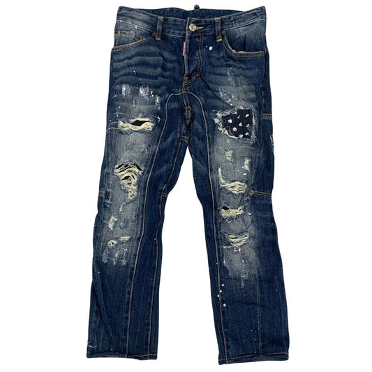 ディースクエアード デニムパンツ クラシック ケニー ツイスト ジーンズ ペイント ダメージ 加工 17AW インディゴ メンズ サイズ46 DSQUARED2 【AFB9】