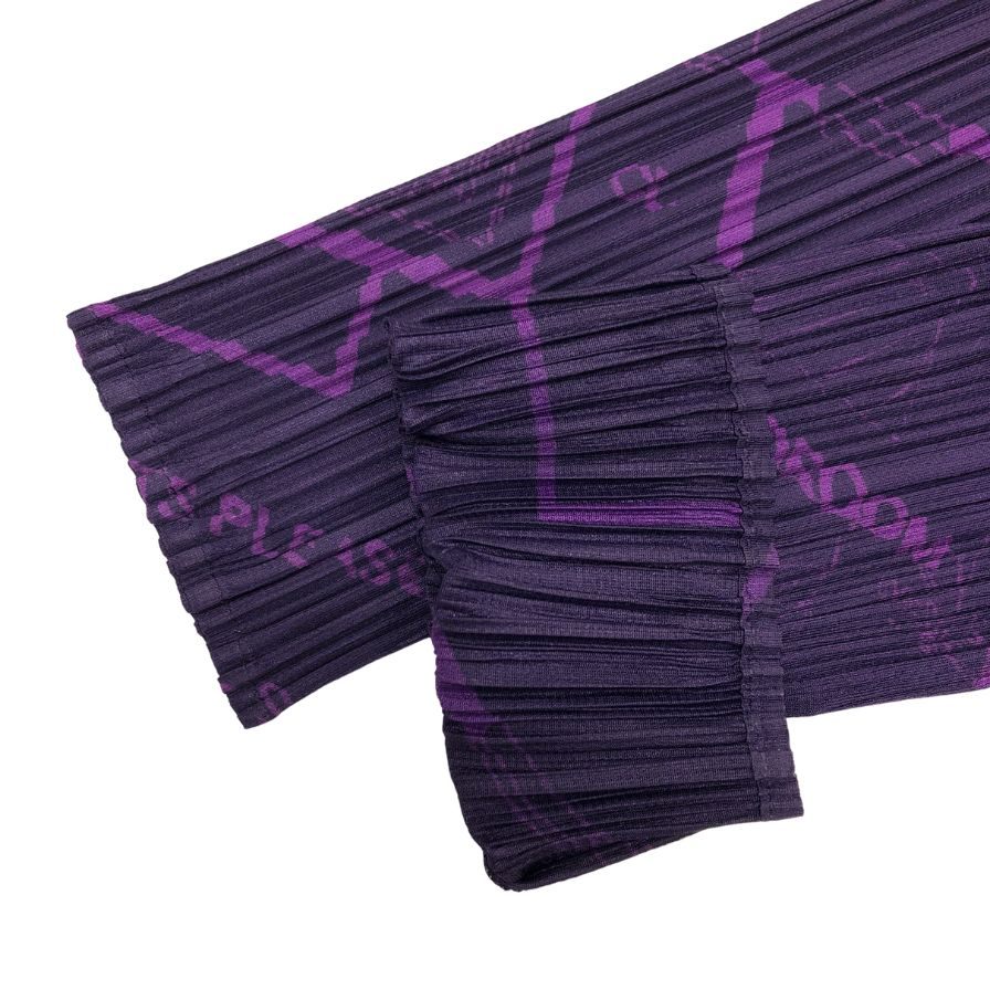 美品◆プリーツプリーズ イッセイミヤケ 長袖カットソー 総柄 パープル レディース サイズ3 PP53-JK671 PLEATS PLEASE ISSEY MIYAKE 【AFB46】