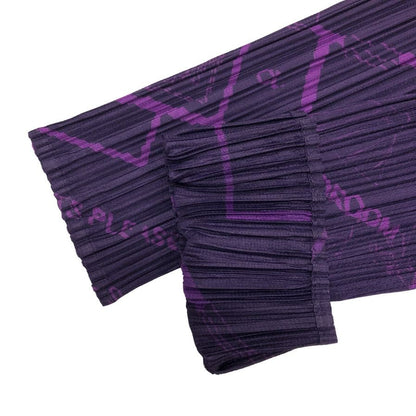 美品◆プリーツプリーズ イッセイミヤケ 長袖カットソー 総柄 パープル レディース サイズ3 PP53-JK671 PLEATS PLEASE ISSEY MIYAKE 【AFB46】