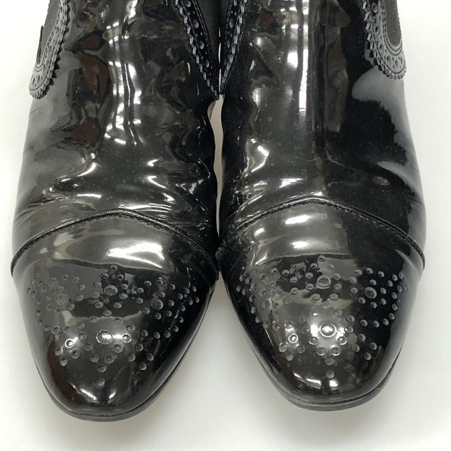 トッズ サイドゴアブーツ メダリオン ガラスレザー レディース ブラック サイズ37.5 TOD'S 約24.0cm【AFD14】