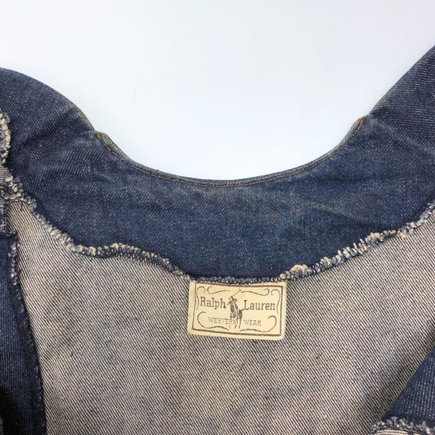 美品◆ラルフローレン 80S ウエスタンタグ デニムベスト ブルー メンズ サイズM RALPH LAUREN 【AFB31】