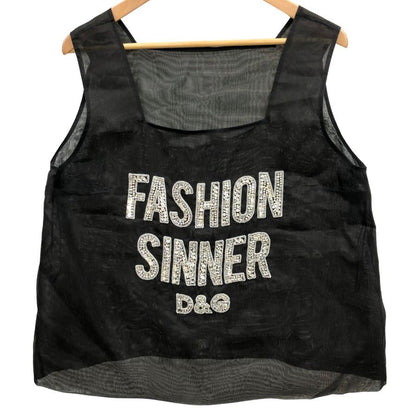 極美品◆ドルチェ&ガッバーナ 2018-2019AW コレクション  トップス FASHION SINNER D&G リアル クリスタル ロゴ レディース サイズ44 ブラック DOLCE & GABBANA 【AFB45】