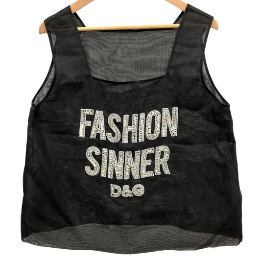 極美品◆ドルチェ&ガッバーナ 2018-2019AW コレクション  トップス FASHION SINNER D&G リアル クリスタル ロゴ レディース サイズ44 ブラック DOLCE & GABBANA 【AFB45】