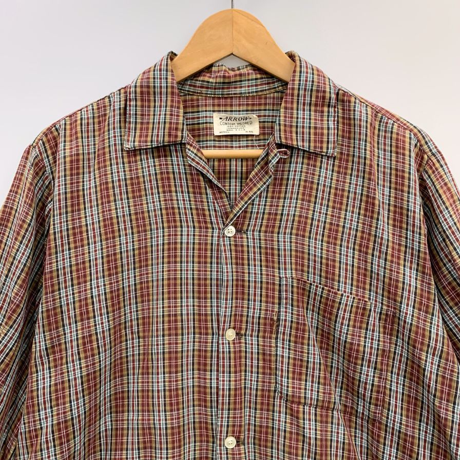 中古◆アロー 開襟シャツ 半袖 チェック コットン USA製 メンズ サイズ15-15 1/2 ARROW 【AFB27】