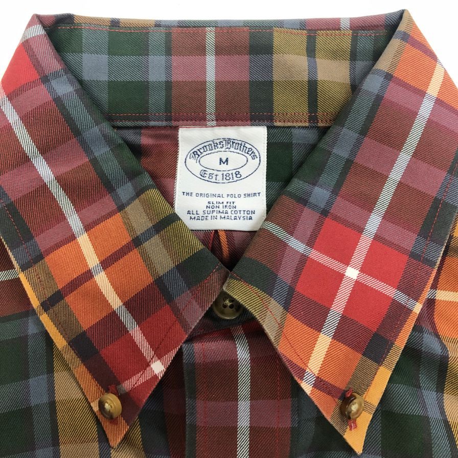 中古◆ブルックスブラザーズ コットンチェックシャツ レッド系 メンズ サイズUS M BROOKS BROTHERS 【AFB14】