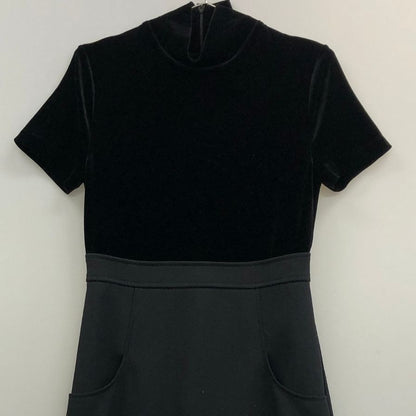 美品◆フォクシーニューヨーク ワンピース ベロア 切替 ハイネック ロング 18910 ブラック レディース サイズ42 FOXEY NEWYORK 【AFB28】