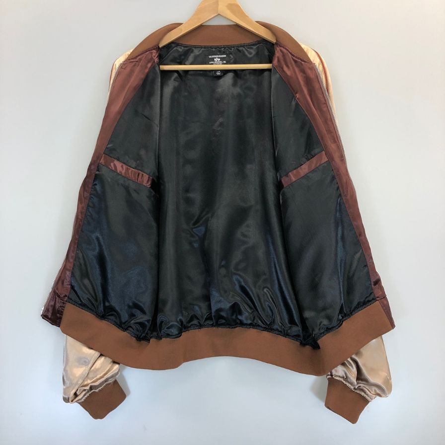 美品◆アルファインダストリーズ×テンパレイ×フリークスストア スカジャン 麒麟刺繍 酔狂 ベロア ブラウン メンズ サイズL Tempaly×Alpha Industries×FREAK'S STORE 【AFB5】