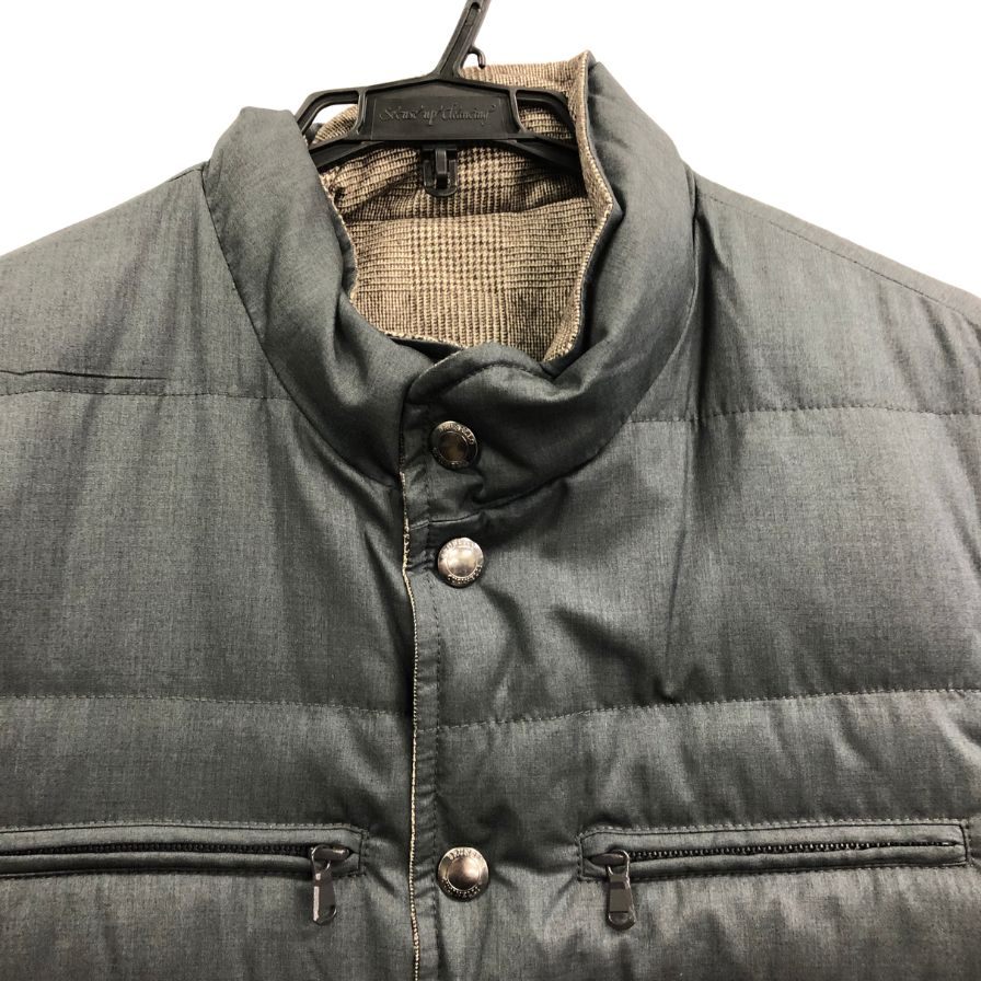 美品◆ブルネロクチネリ ウール ダウンベスト リバーシブル チェック柄 ネイビー サイズL メンズ BRUNELLO CUCINELLI 【AFA17】